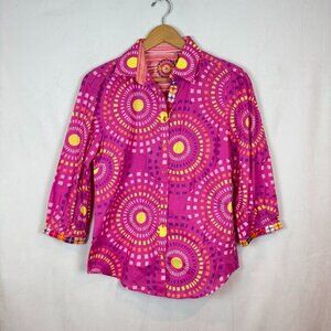 Robert Graham Women's Channing Pink Circle Geometric button Blouse‎ sz small NWT
